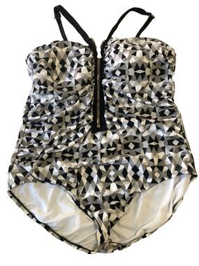 Timothy Snell Always For Me Silver Black Geometric Zipper Lola One Piece Sz 24W